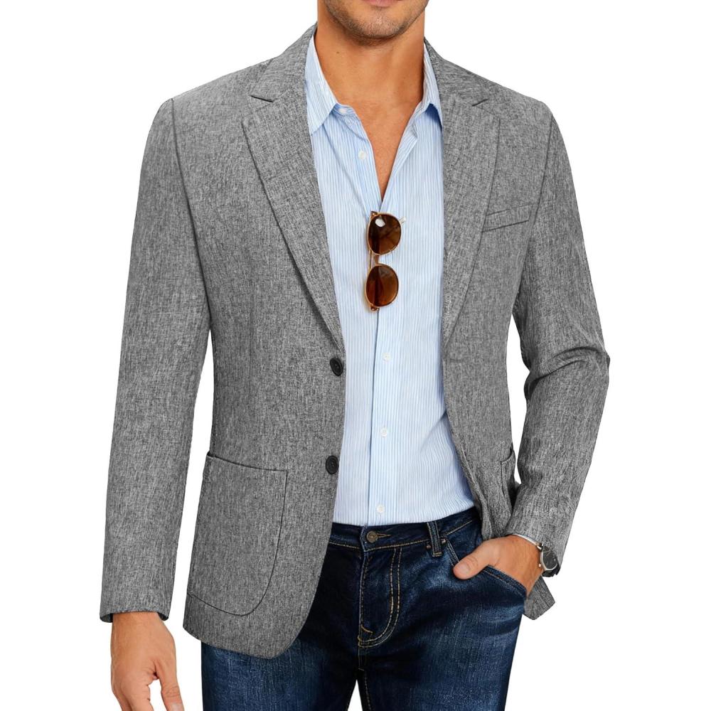 imageCOOFANDY Mens Casual Blazer Slim Fit Sport Coat Lightweight Two Button Suit JacketsGray