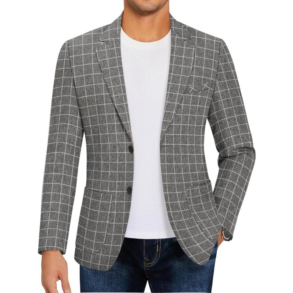 imageCOOFANDY Mens Casual Blazer Slim Fit Sport Coat Lightweight Two Button Suit JacketsPlaid Blazer Dark Gray