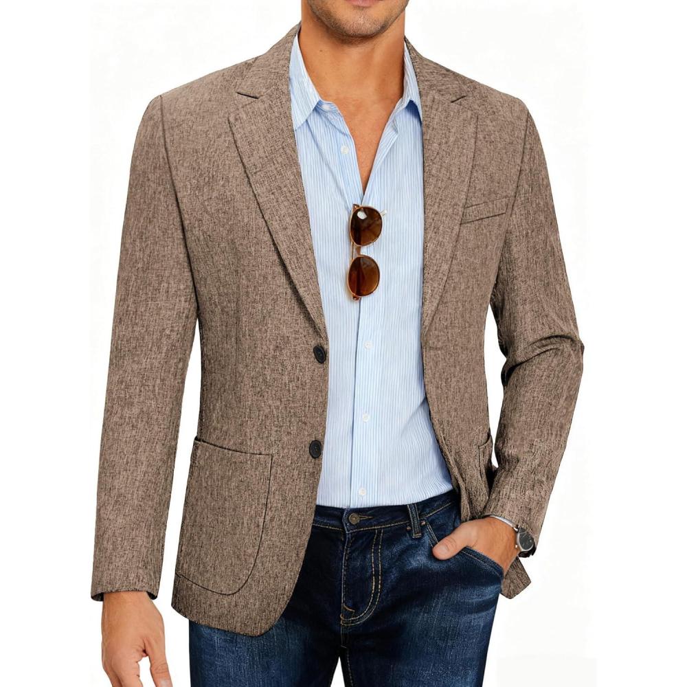 imageCOOFANDY Mens Casual Blazer Slim Fit Sport Coat Lightweight Two Button Suit JacketsPlaid Blazerbrown