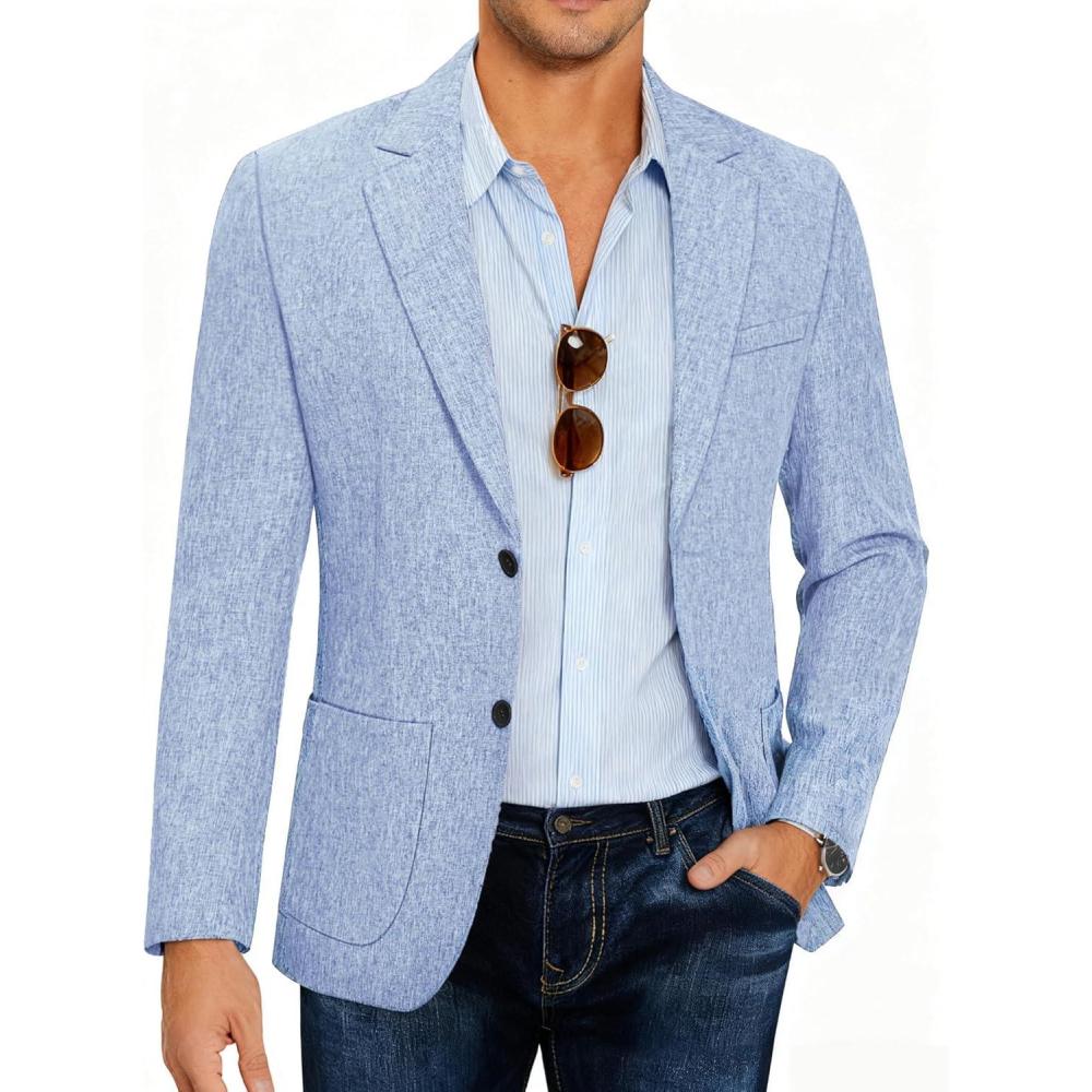 imageCOOFANDY Mens Casual Blazer Slim Fit Sport Coat Lightweight Two Button Suit JacketsSky Blue