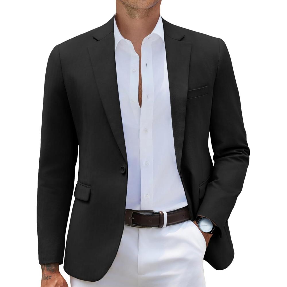 imageCOOFANDY Mens Casual Blazer Slim Fit Sport Coats One Button Stylish Business Suit JacketBlack