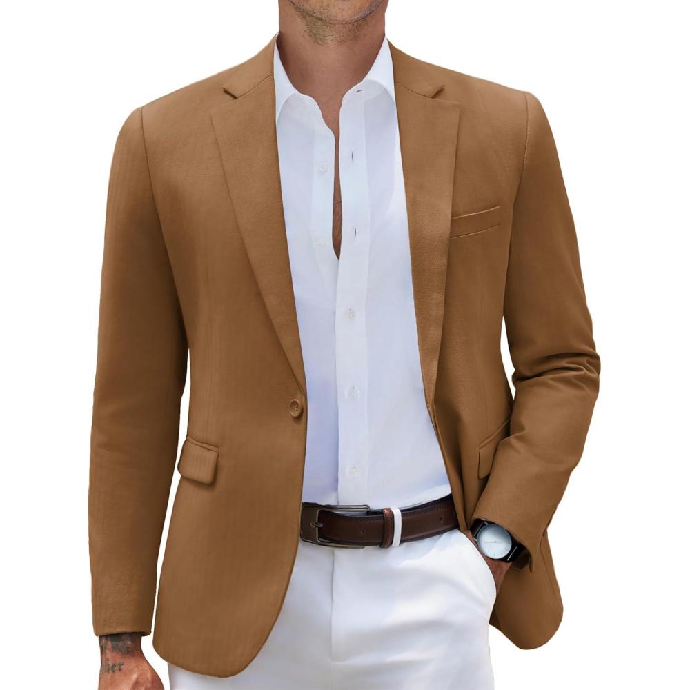 imageCOOFANDY Mens Casual Blazer Slim Fit Sport Coats One Button Stylish Business Suit JacketBrown