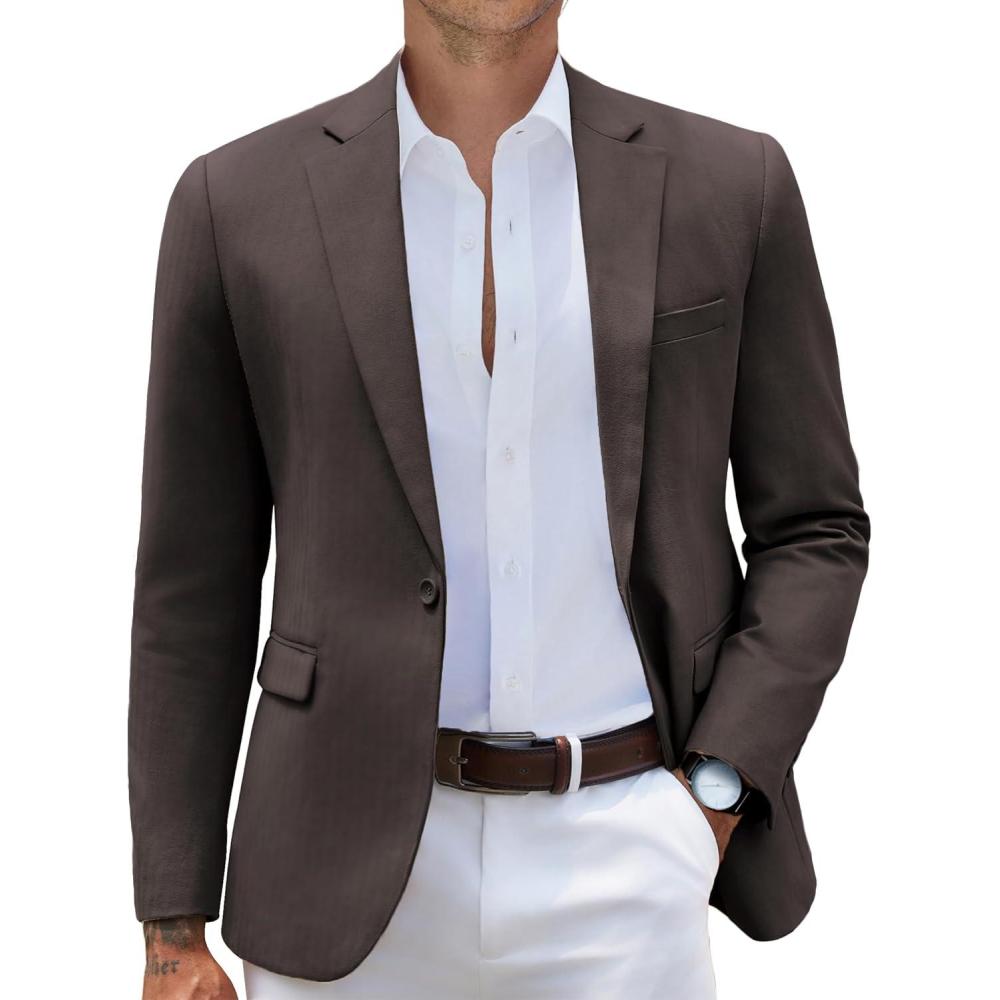 imageCOOFANDY Mens Casual Blazer Slim Fit Sport Coats One Button Stylish Business Suit JacketChocolate Dark Grey