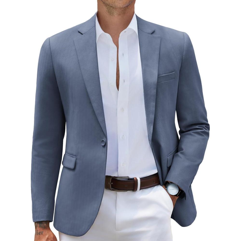 imageCOOFANDY Mens Casual Blazer Slim Fit Sport Coats One Button Stylish Business Suit JacketDusty Blue