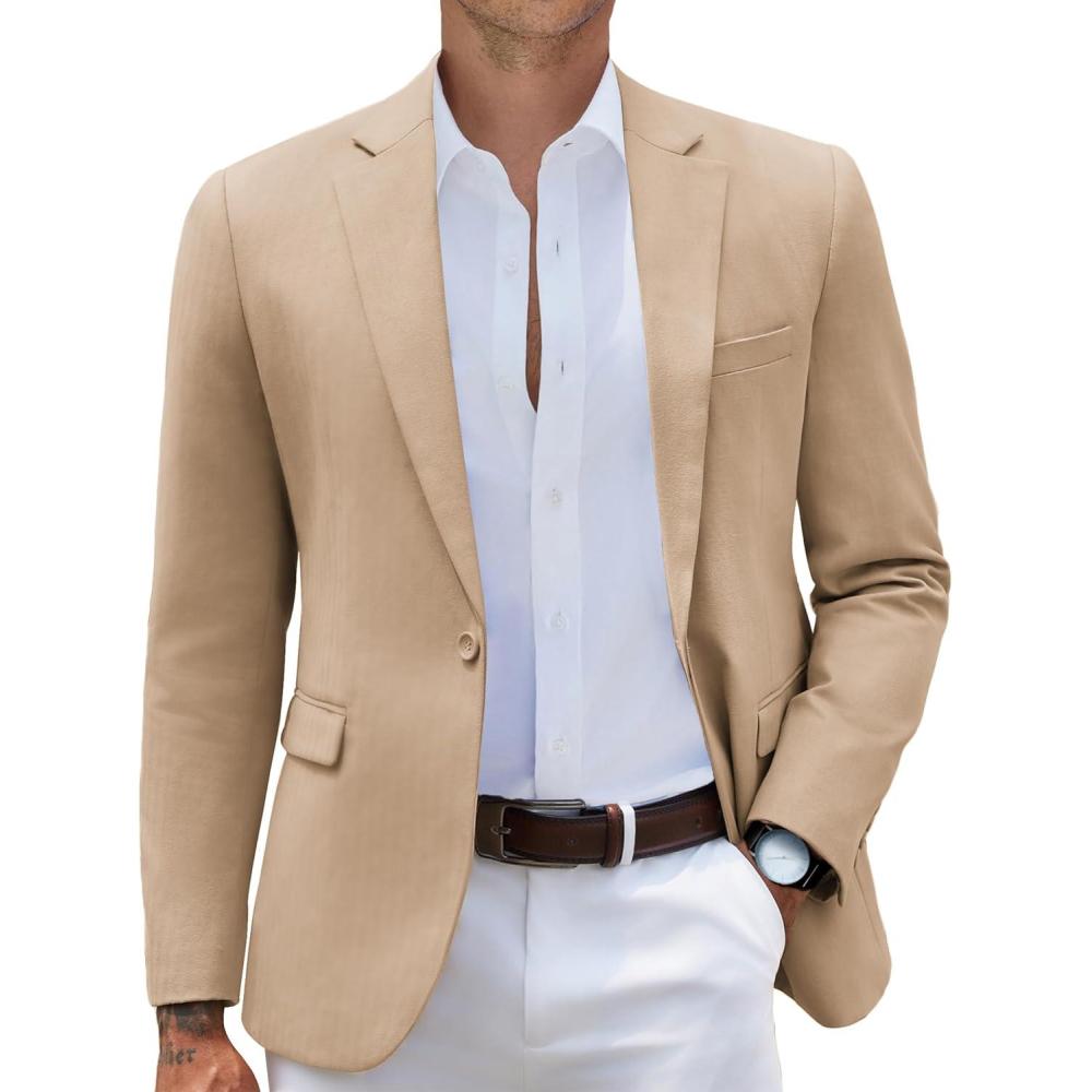 imageCOOFANDY Mens Casual Blazer Slim Fit Sport Coats One Button Stylish Business Suit JacketKhaki