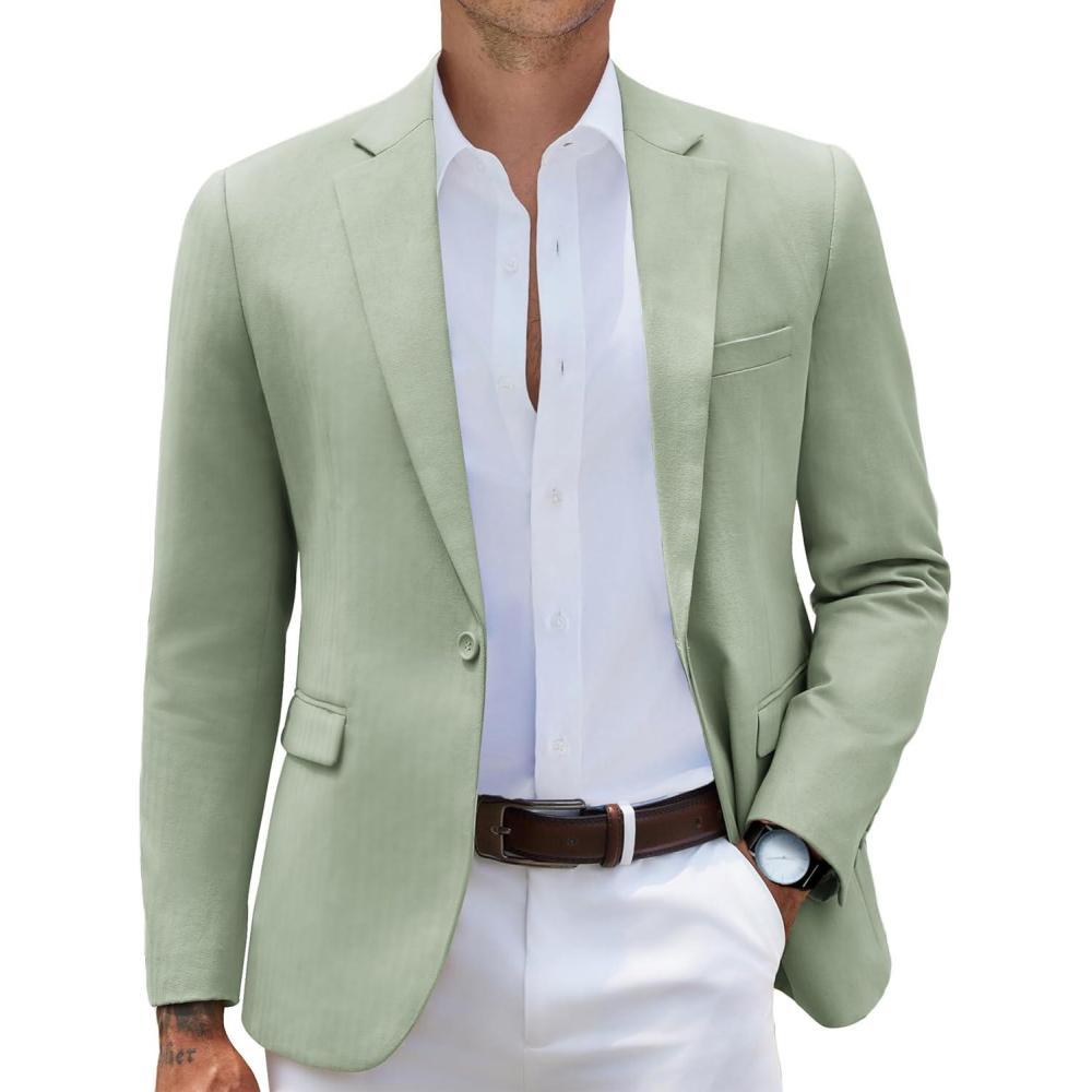 imageCOOFANDY Mens Casual Blazer Slim Fit Sport Coats One Button Stylish Business Suit JacketLight Green