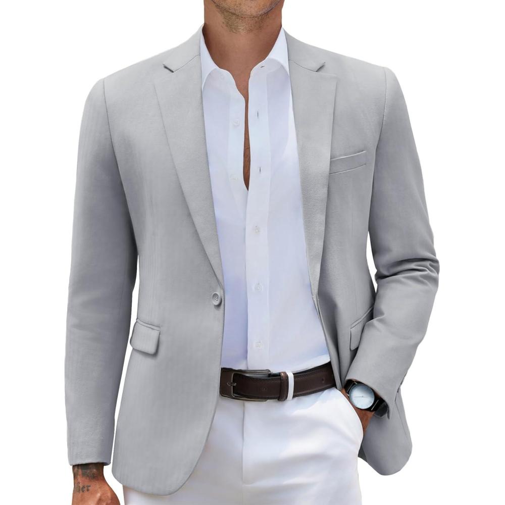 imageCOOFANDY Mens Casual Blazer Slim Fit Sport Coats One Button Stylish Business Suit JacketLight Grey