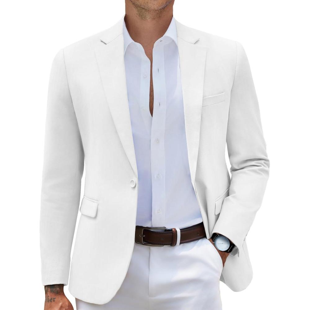 imageCOOFANDY Mens Casual Blazer Slim Fit Sport Coats One Button Stylish Business Suit JacketWhite