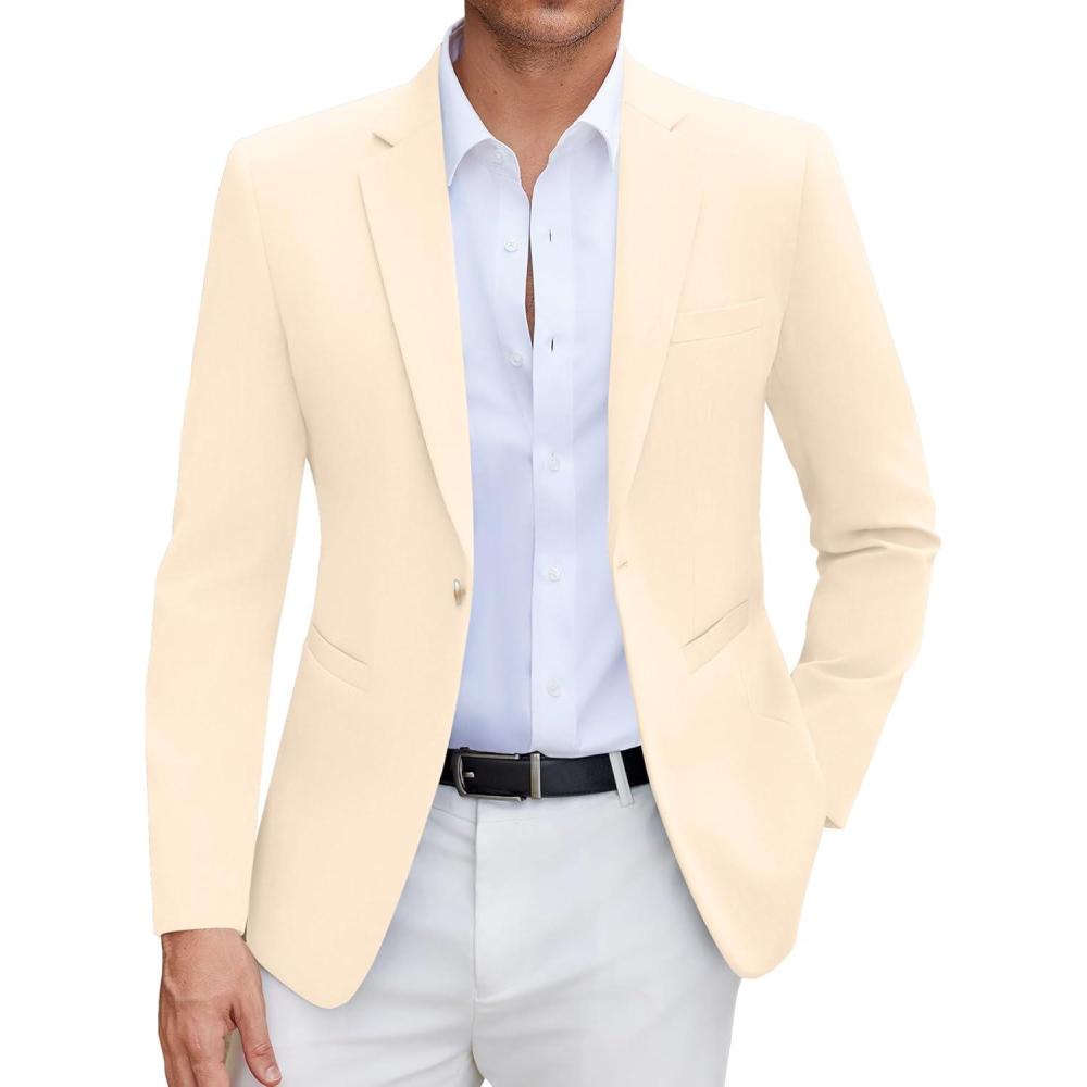 imageCOOFANDY Mens Casual Blazer Slim Fit Suit Jacket Lightweight One Button Business Sport CoatsBeige