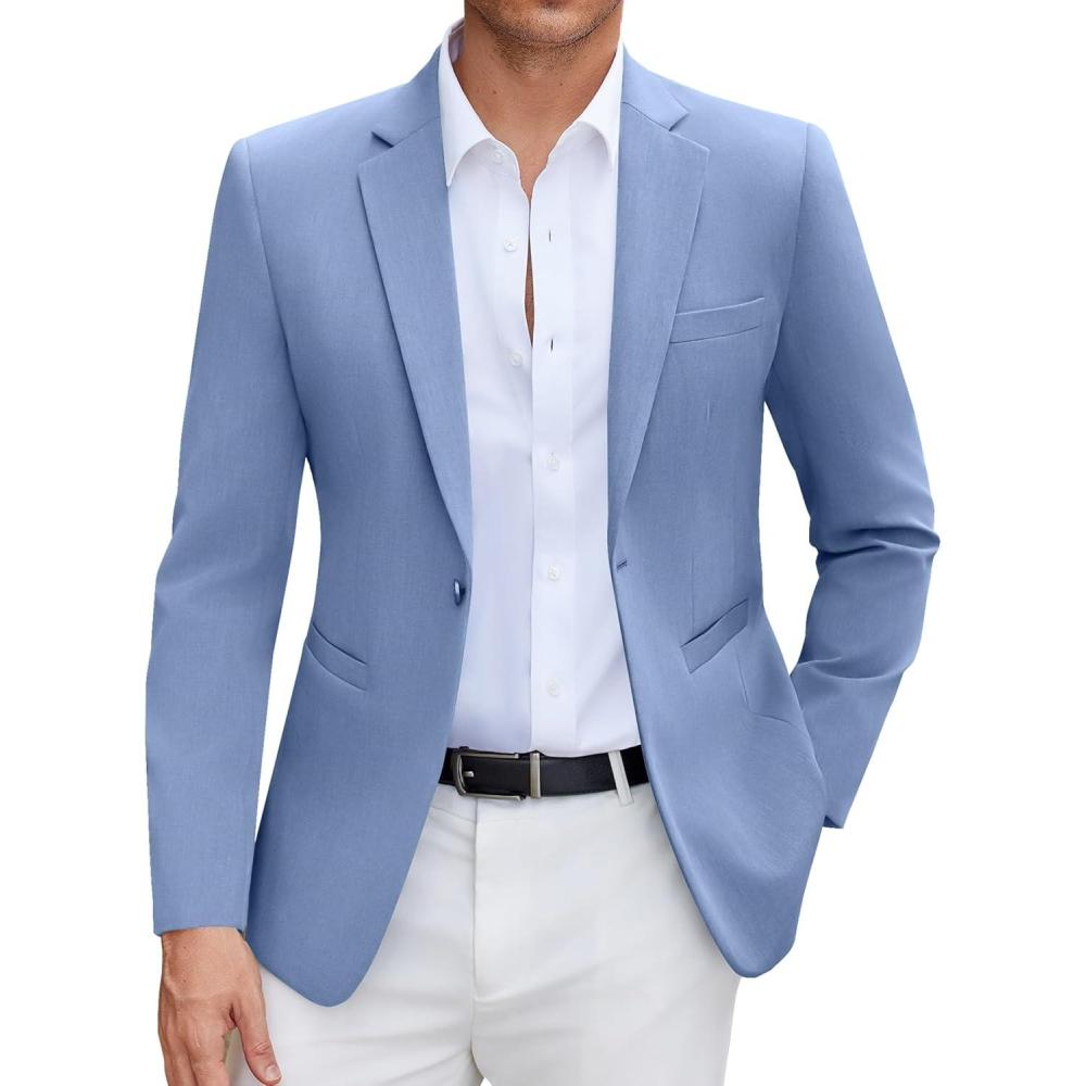 imageCOOFANDY Mens Casual Blazer Slim Fit Suit Jacket Lightweight One Button Business Sport CoatsBlue