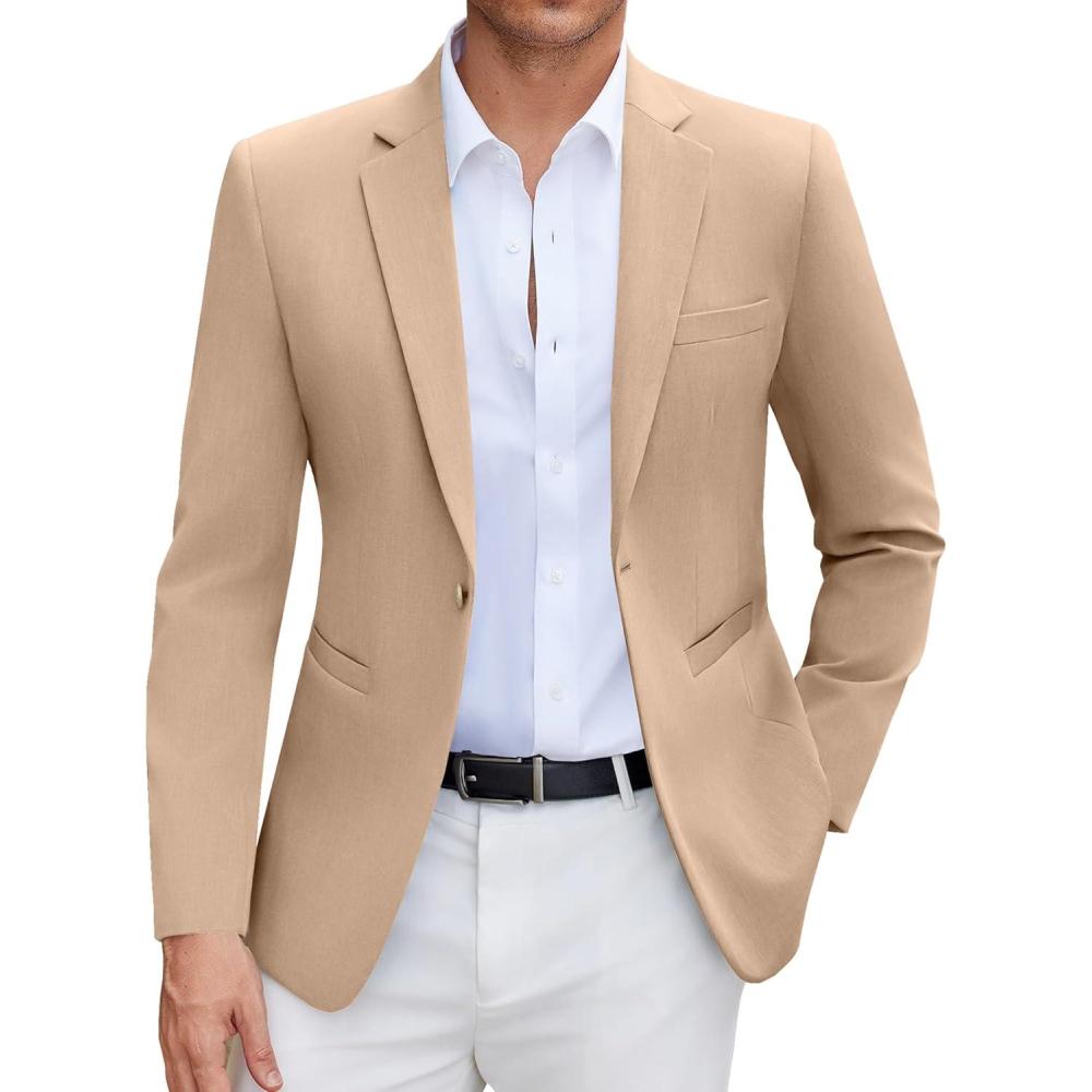 imageCOOFANDY Mens Casual Blazer Slim Fit Suit Jacket Lightweight One Button Business Sport CoatsKhaki