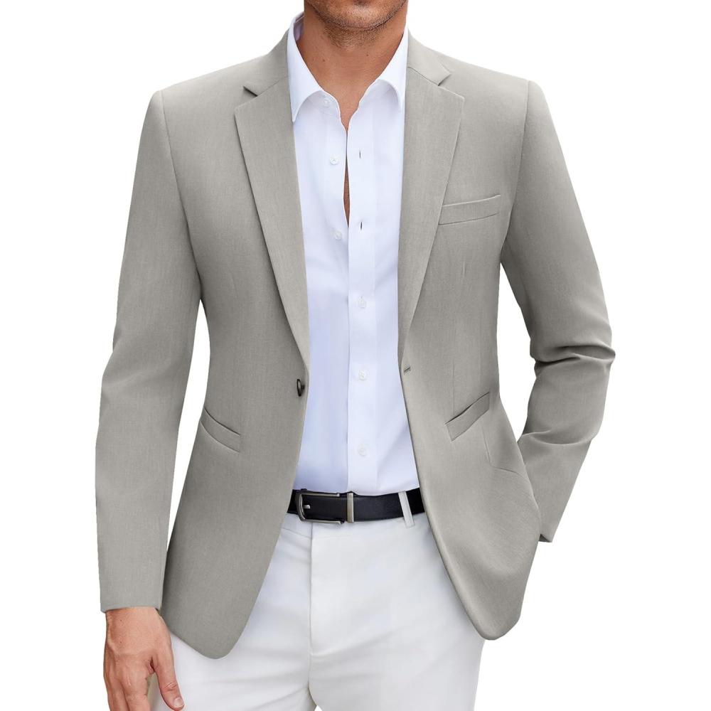 imageCOOFANDY Mens Casual Blazer Slim Fit Suit Jacket Lightweight One Button Business Sport CoatsLight Grey