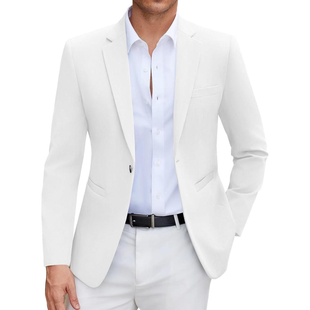 imageCOOFANDY Mens Casual Blazer Slim Fit Suit Jacket Lightweight One Button Business Sport CoatsWhite