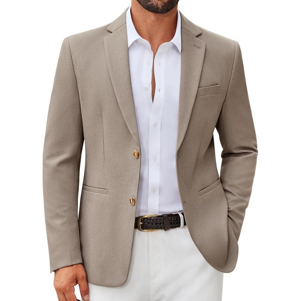 imageCOOFANDY Mens Casual Blazer Slim Fit Two Buttons Sport Coat Lightweight Suit JacketKhaki