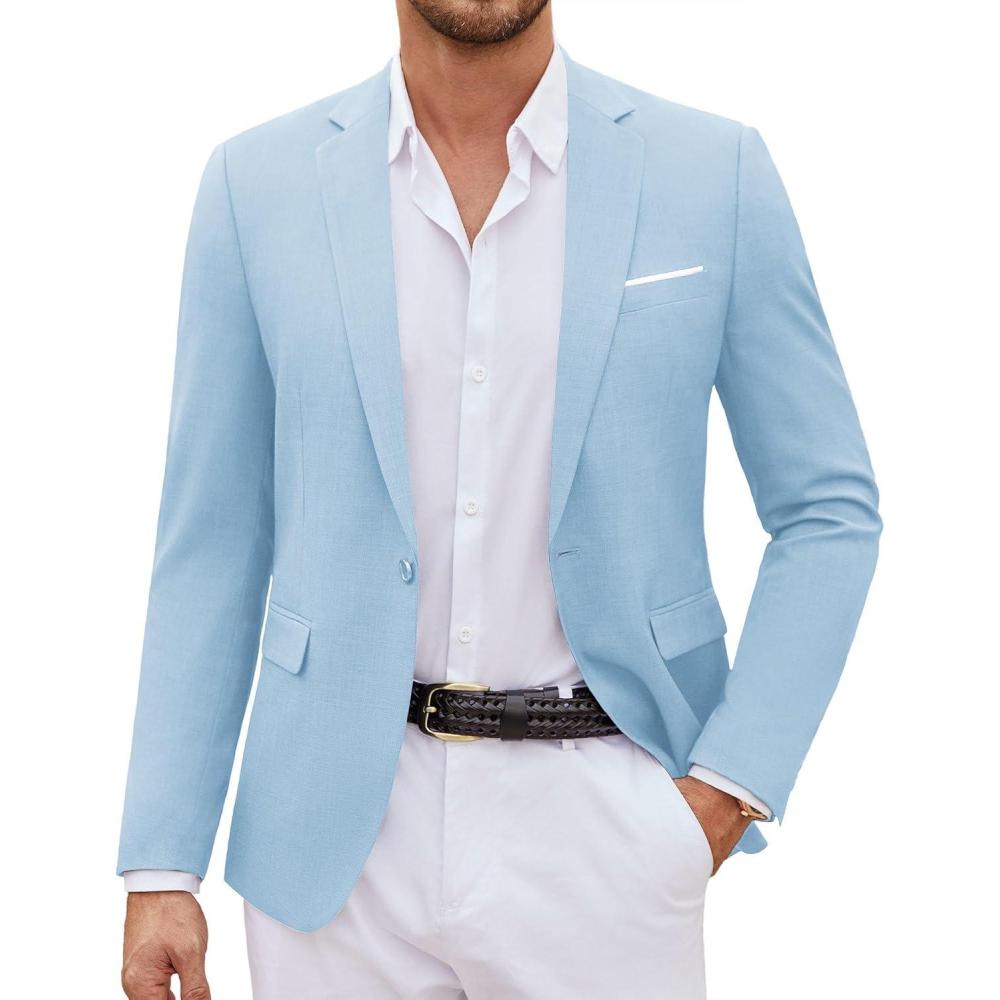imageCOOFANDY Mens Casual Blazer Suit Jackets One Button Sport Coats Lightweight Business Sports JacketsLight Blue