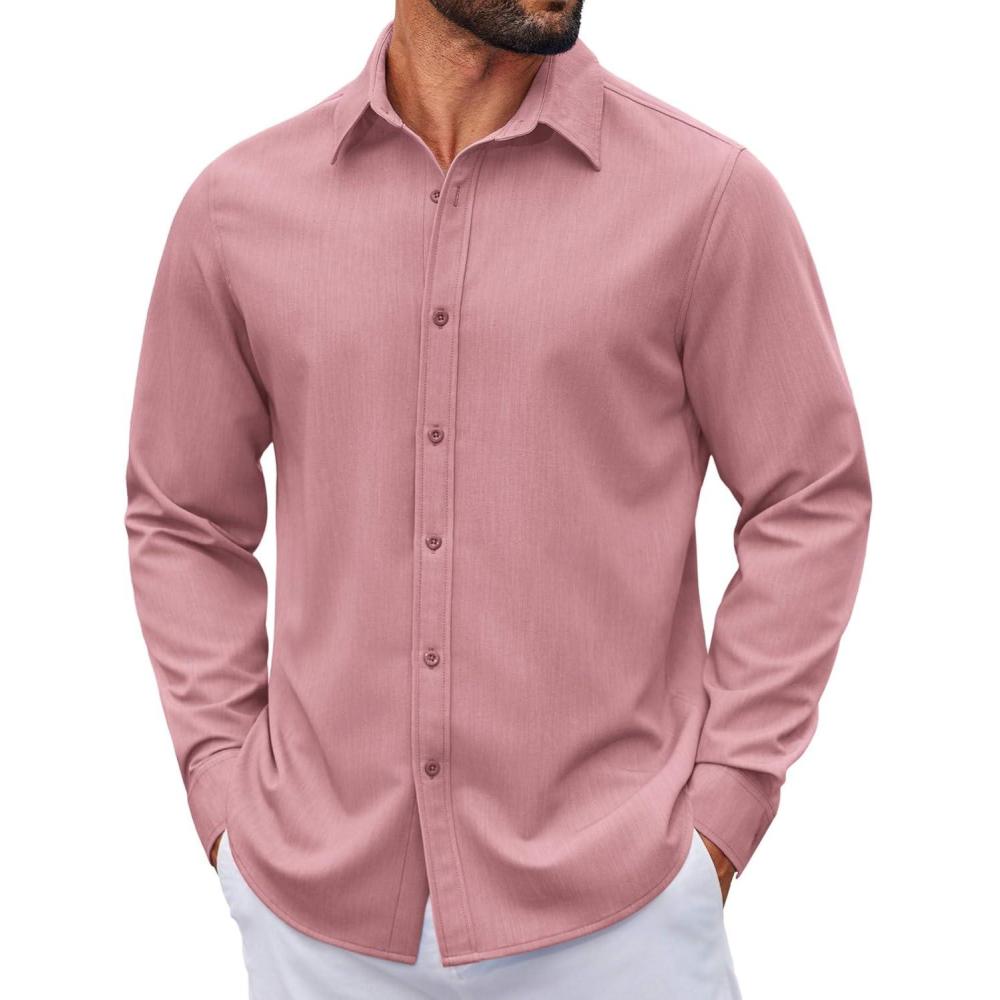 imageCOOFANDY Mens Casual Button Down Shirt Long Sleeve Untucked Shirt Wrinkle Free Denim Dress ShirtPurple Red