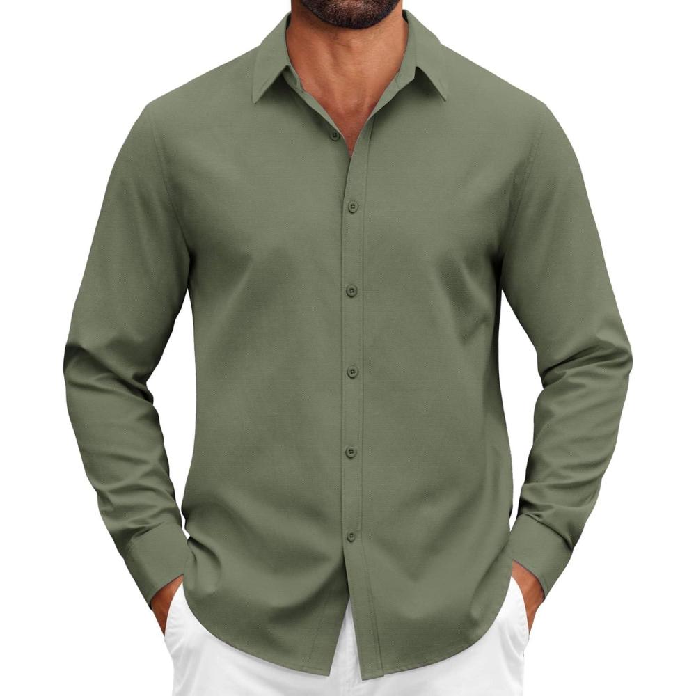 imageCOOFANDY Mens Casual Button Down Shirts Long Sleeve Regualar Fit Dress Shirt Oxford Shirts for MenArmy Green