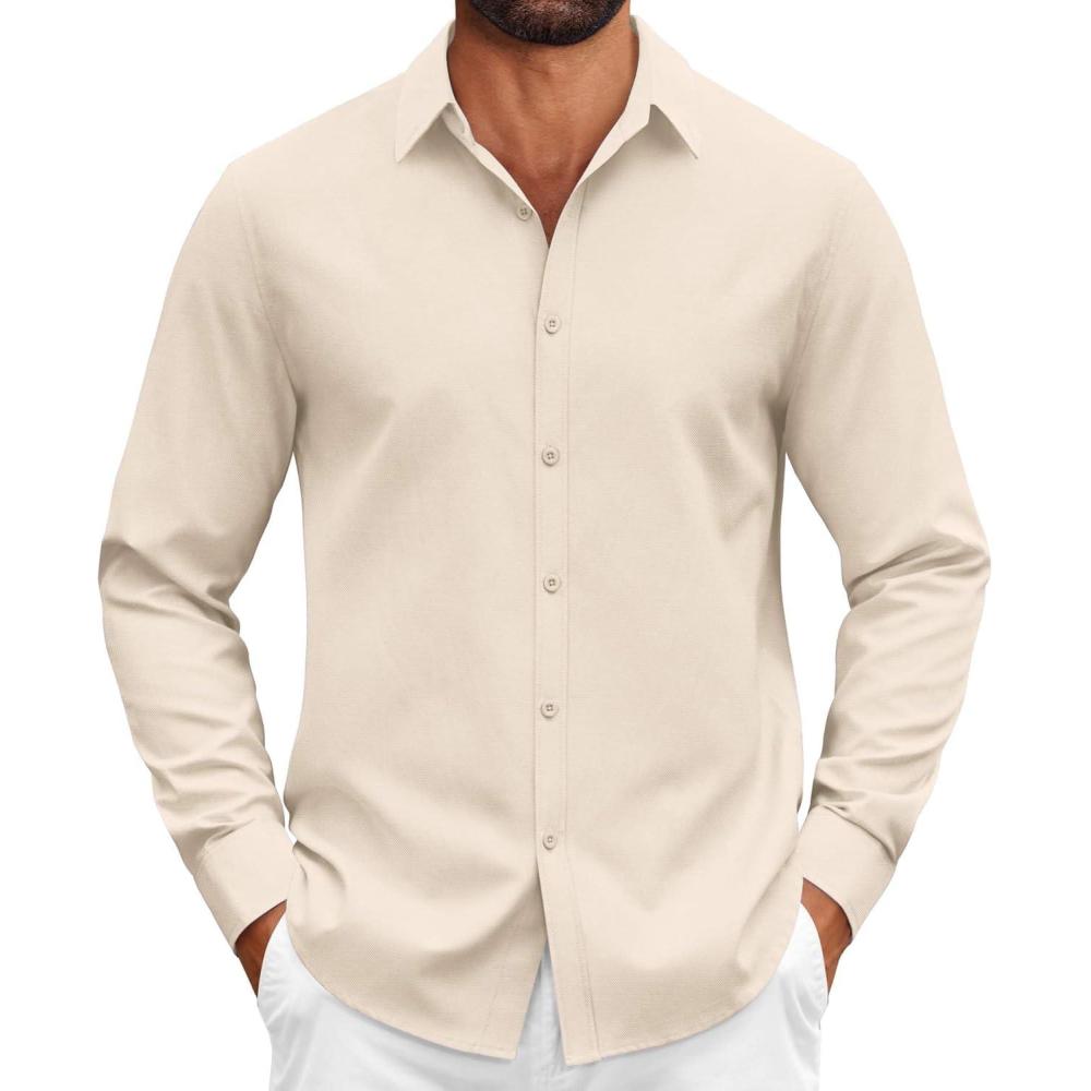 imageCOOFANDY Mens Casual Button Down Shirts Long Sleeve Regualar Fit Dress Shirt Oxford Shirts for MenBeige