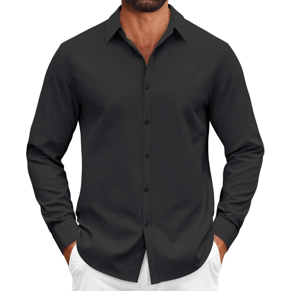 imageCOOFANDY Mens Casual Button Down Shirts Long Sleeve Regualar Fit Dress Shirt Oxford Shirts for MenBlack