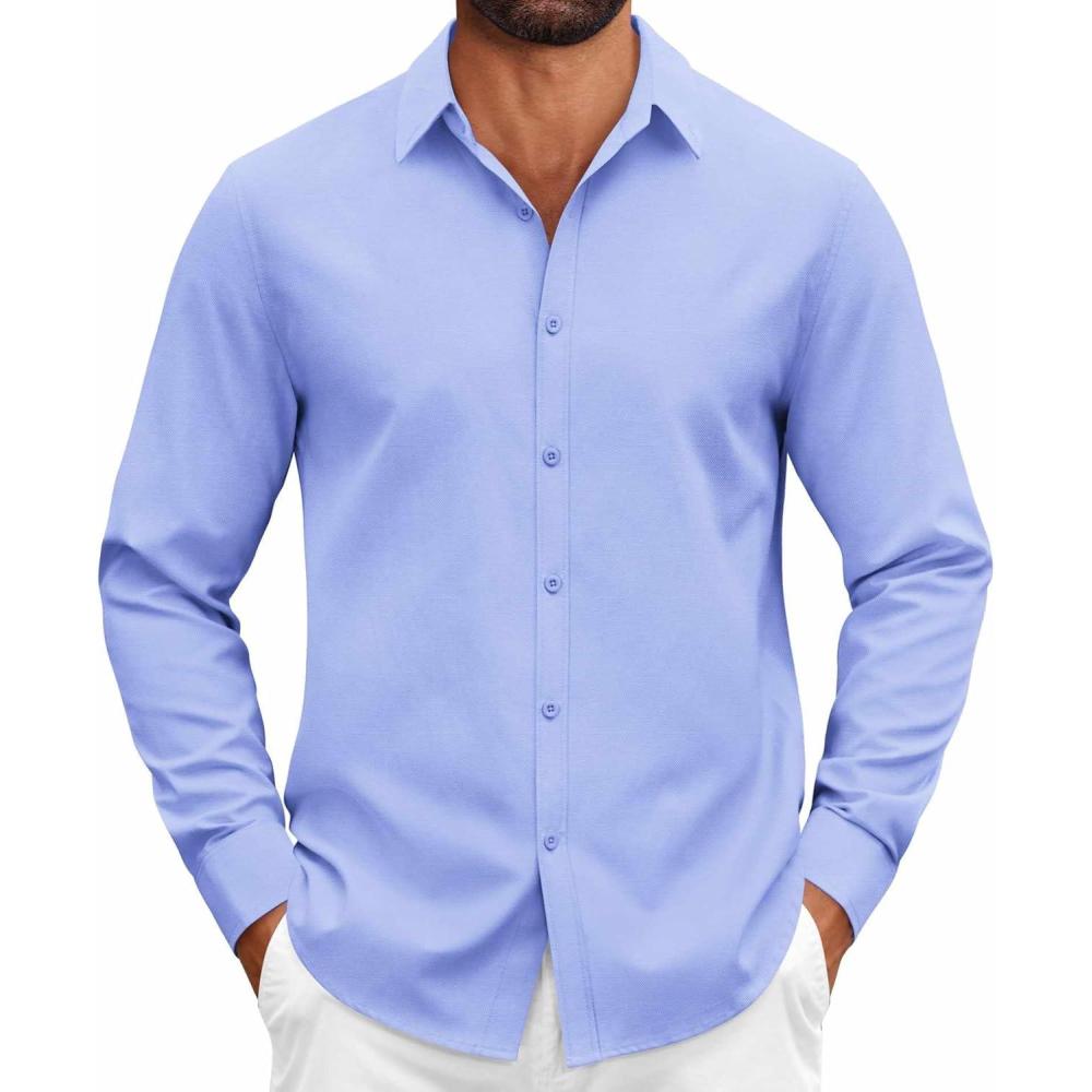 imageCOOFANDY Mens Casual Button Down Shirts Long Sleeve Regualar Fit Dress Shirt Oxford Shirts for MenBlue