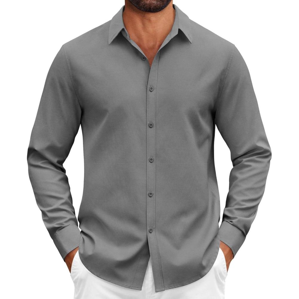 imageCOOFANDY Mens Casual Button Down Shirts Long Sleeve Regualar Fit Dress Shirt Oxford Shirts for MenDark Grey