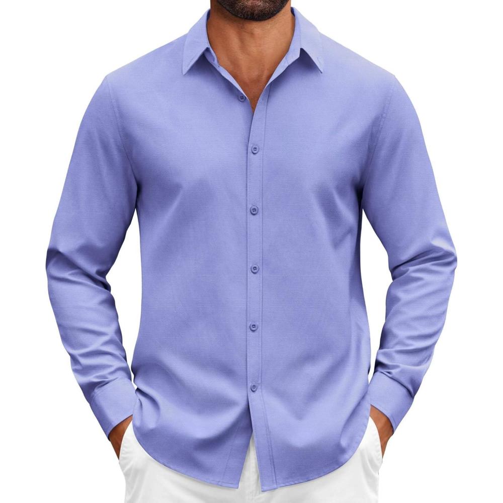 imageCOOFANDY Mens Casual Button Down Shirts Long Sleeve Regualar Fit Dress Shirt Oxford Shirts for MenDenim Blue