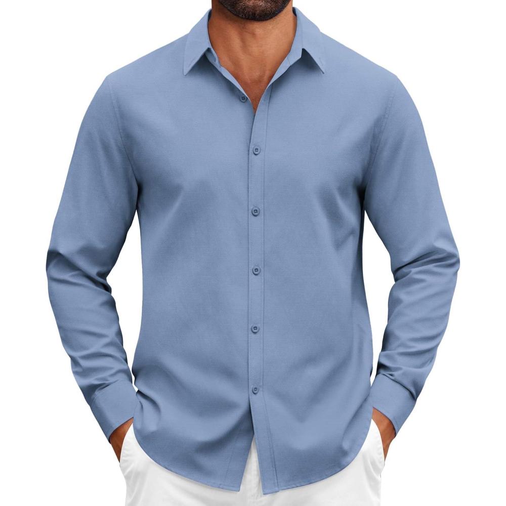 imageCOOFANDY Mens Casual Button Down Shirts Long Sleeve Regualar Fit Dress Shirt Oxford Shirts for MenGrey Blue