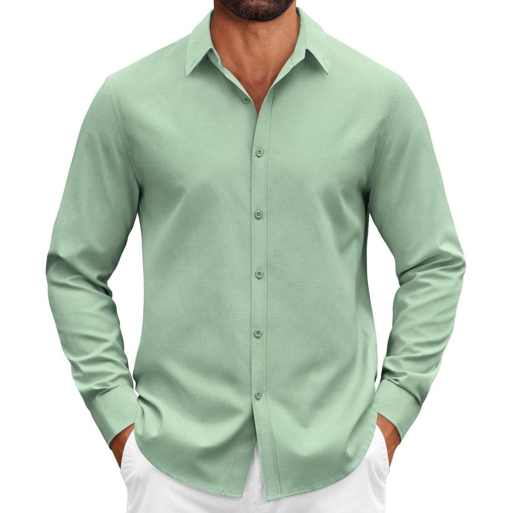 imageCOOFANDY Mens Casual Button Down Shirts Long Sleeve Regualar Fit Dress Shirt Oxford Shirts for MenGrey Green