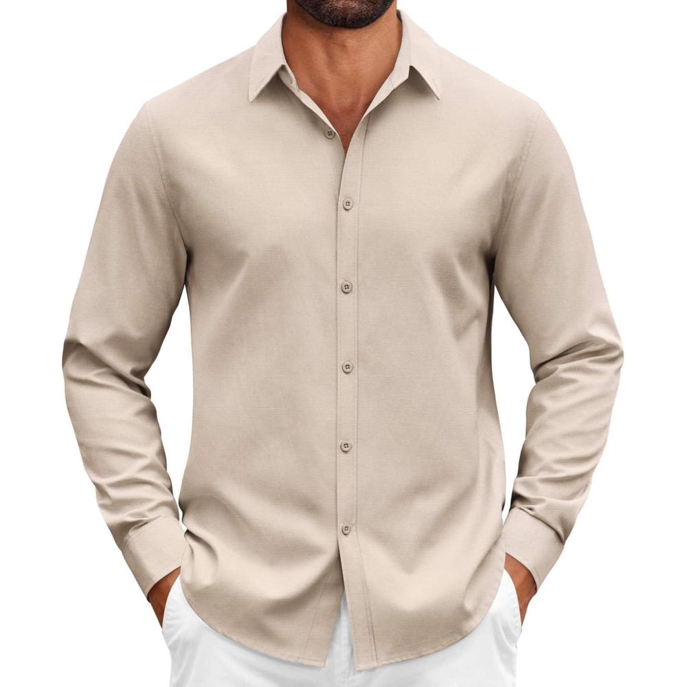 imageCOOFANDY Mens Casual Button Down Shirts Long Sleeve Regualar Fit Dress Shirt Oxford Shirts for MenKhaki