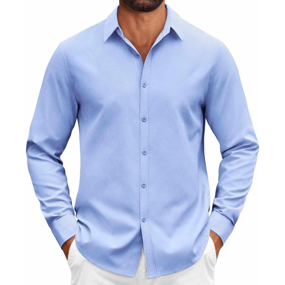 imageCOOFANDY Mens Casual Button Down Shirts Long Sleeve Regualar Fit Dress Shirt Oxford Shirts for MenLight Blue