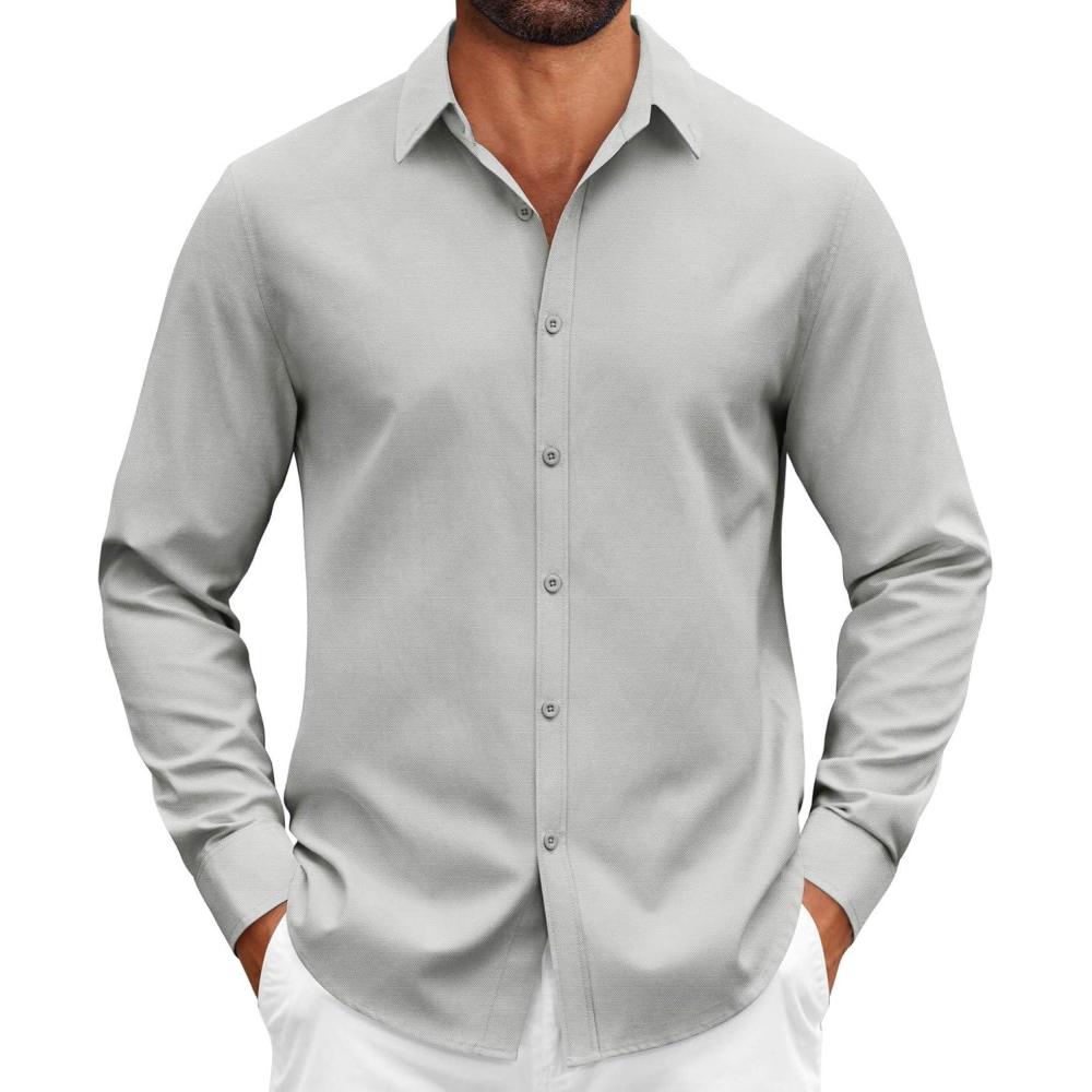 imageCOOFANDY Mens Casual Button Down Shirts Long Sleeve Regualar Fit Dress Shirt Oxford Shirts for MenLight Grey