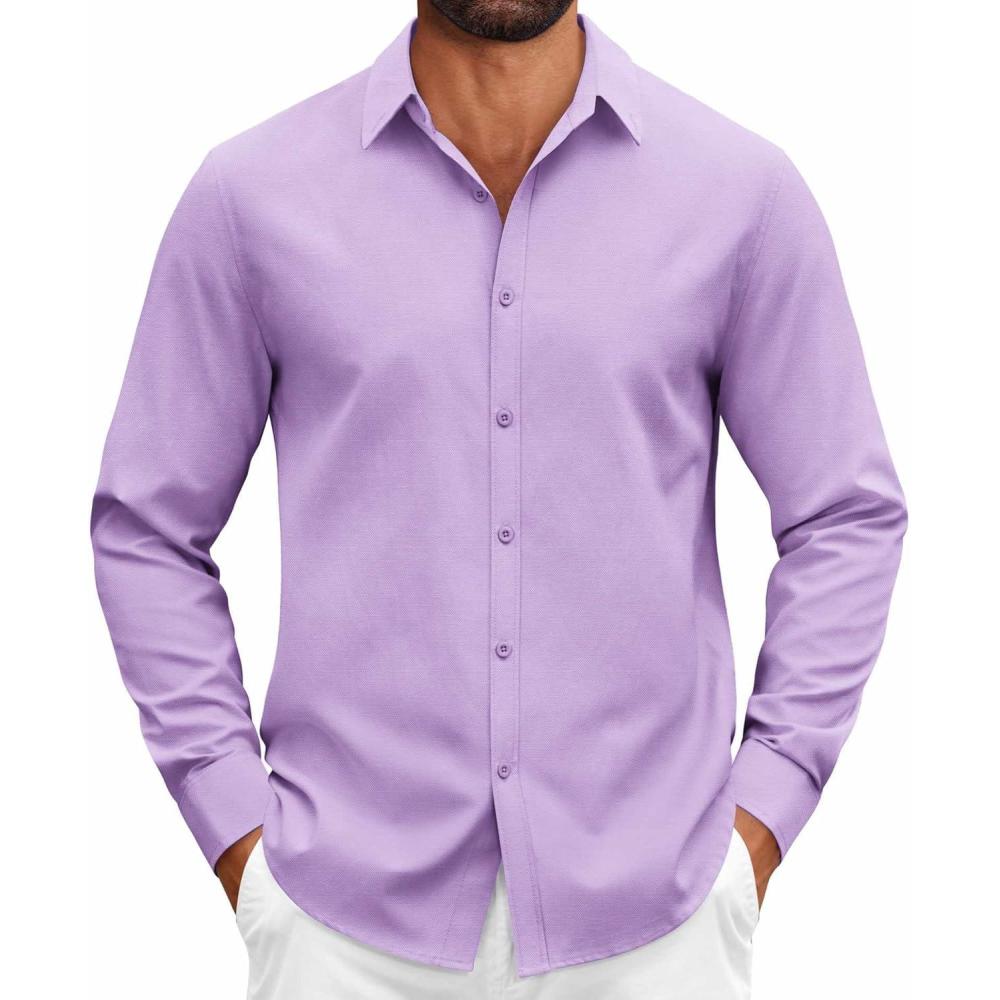 imageCOOFANDY Mens Casual Button Down Shirts Long Sleeve Regualar Fit Dress Shirt Oxford Shirts for MenLight Purple