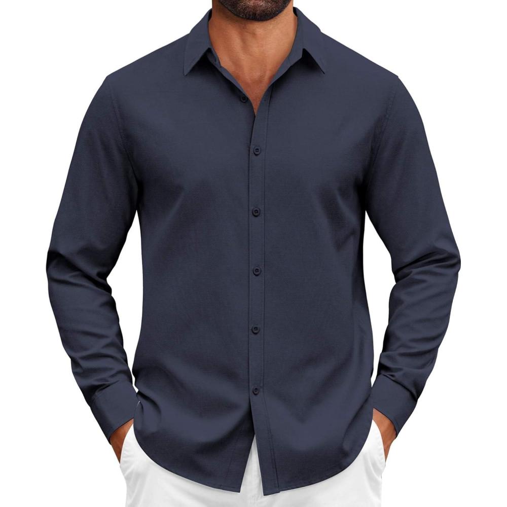 imageCOOFANDY Mens Casual Button Down Shirts Long Sleeve Regualar Fit Dress Shirt Oxford Shirts for MenNavy Blue