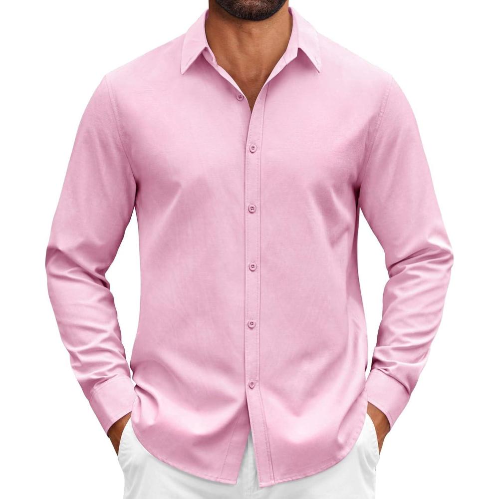 imageCOOFANDY Mens Casual Button Down Shirts Long Sleeve Regualar Fit Dress Shirt Oxford Shirts for MenPink