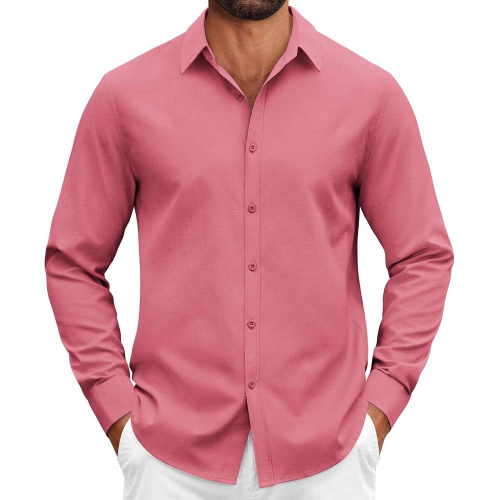 imageCOOFANDY Mens Casual Button Down Shirts Long Sleeve Regualar Fit Dress Shirt Oxford Shirts for MenRed