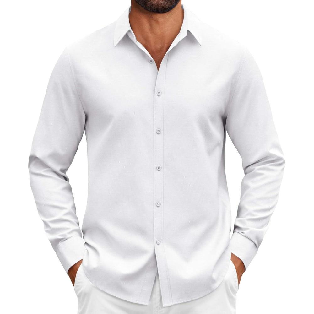 imageCOOFANDY Mens Casual Button Down Shirts Long Sleeve Regualar Fit Dress Shirt Oxford Shirts for MenWhite
