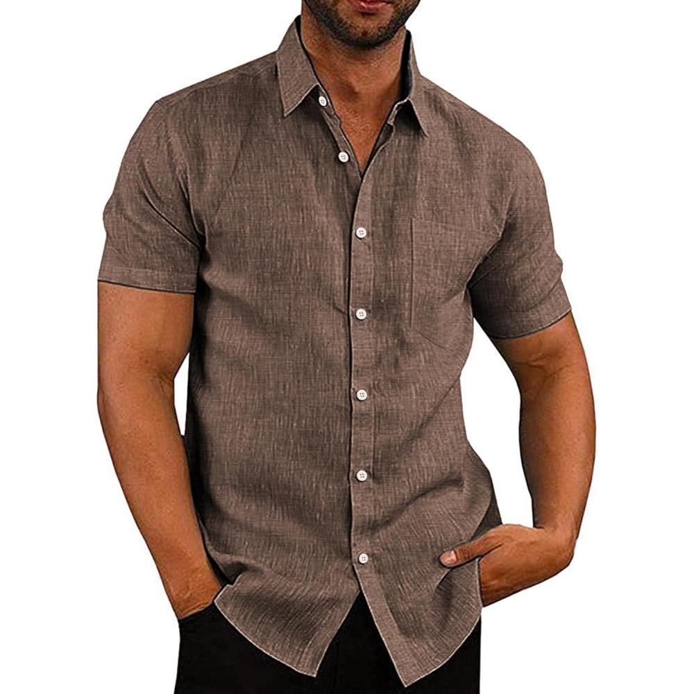 imageCOOFANDY Mens Casual Button Down Shirts Short Sleeve Linen Shirts Summer Beach Dress ShirtBrown