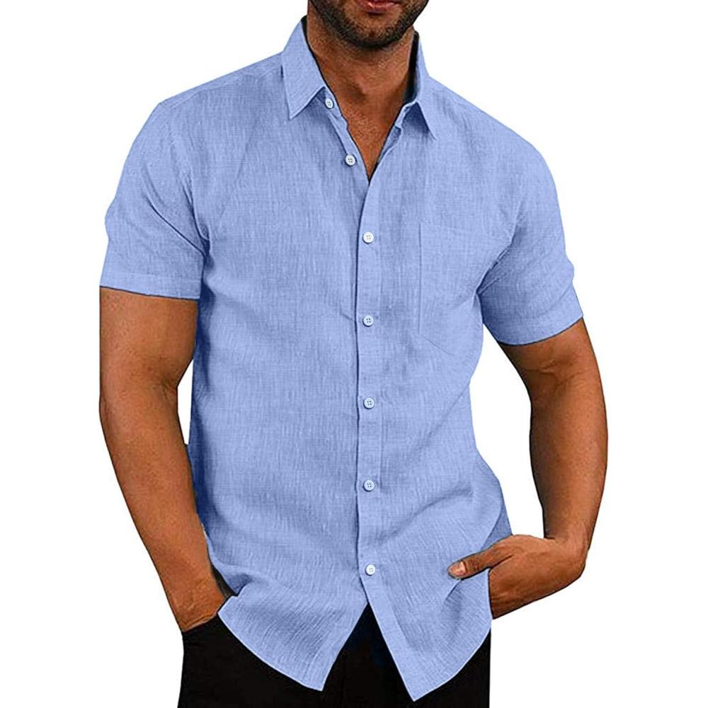 imageCOOFANDY Mens Casual Button Down Shirts Short Sleeve Linen Shirts Summer Beach Dress ShirtDeep Blue