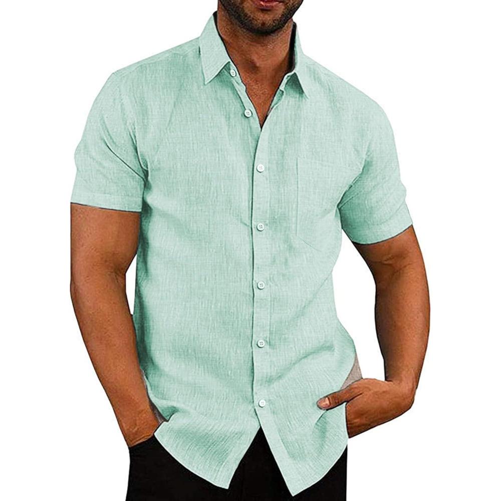 imageCOOFANDY Mens Casual Button Down Shirts Short Sleeve Linen Shirts Summer Beach Dress ShirtLight Green