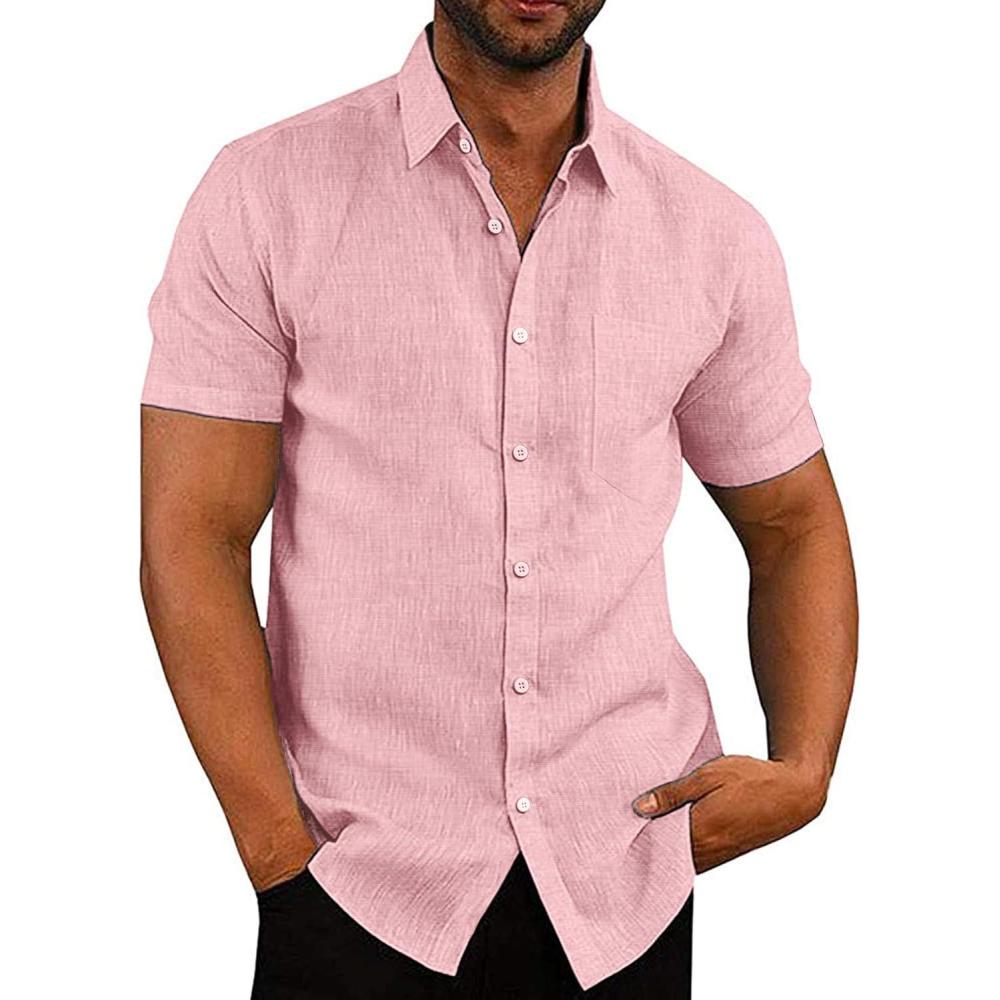 imageCOOFANDY Mens Casual Button Down Shirts Short Sleeve Linen Shirts Summer Beach Dress ShirtPink
