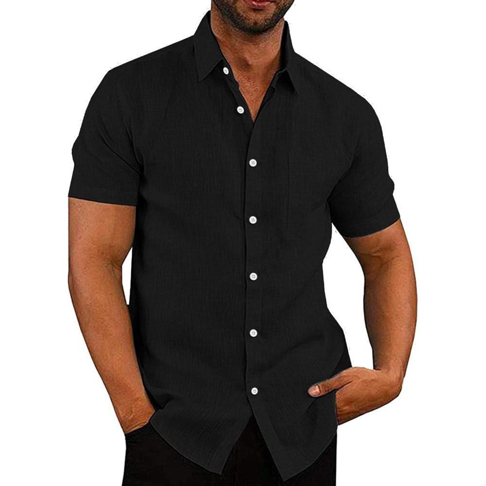 imageCOOFANDY Mens Casual Button Down Shirts Short Sleeve Linen Shirts Summer Beach Dress ShirtShort Sleeve  Dark Black