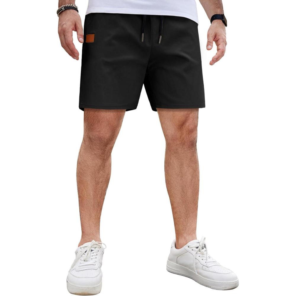 imageCOOFANDY Mens Casual Cotton Shorts 5 Inch Summer Beach Shorts Lightweight Drawstring Elastic Waist Chino Golf ShortsBlack