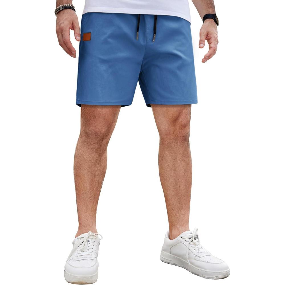 imageCOOFANDY Mens Casual Cotton Shorts 5 Inch Summer Beach Shorts Lightweight Drawstring Elastic Waist Chino Golf ShortsBlue