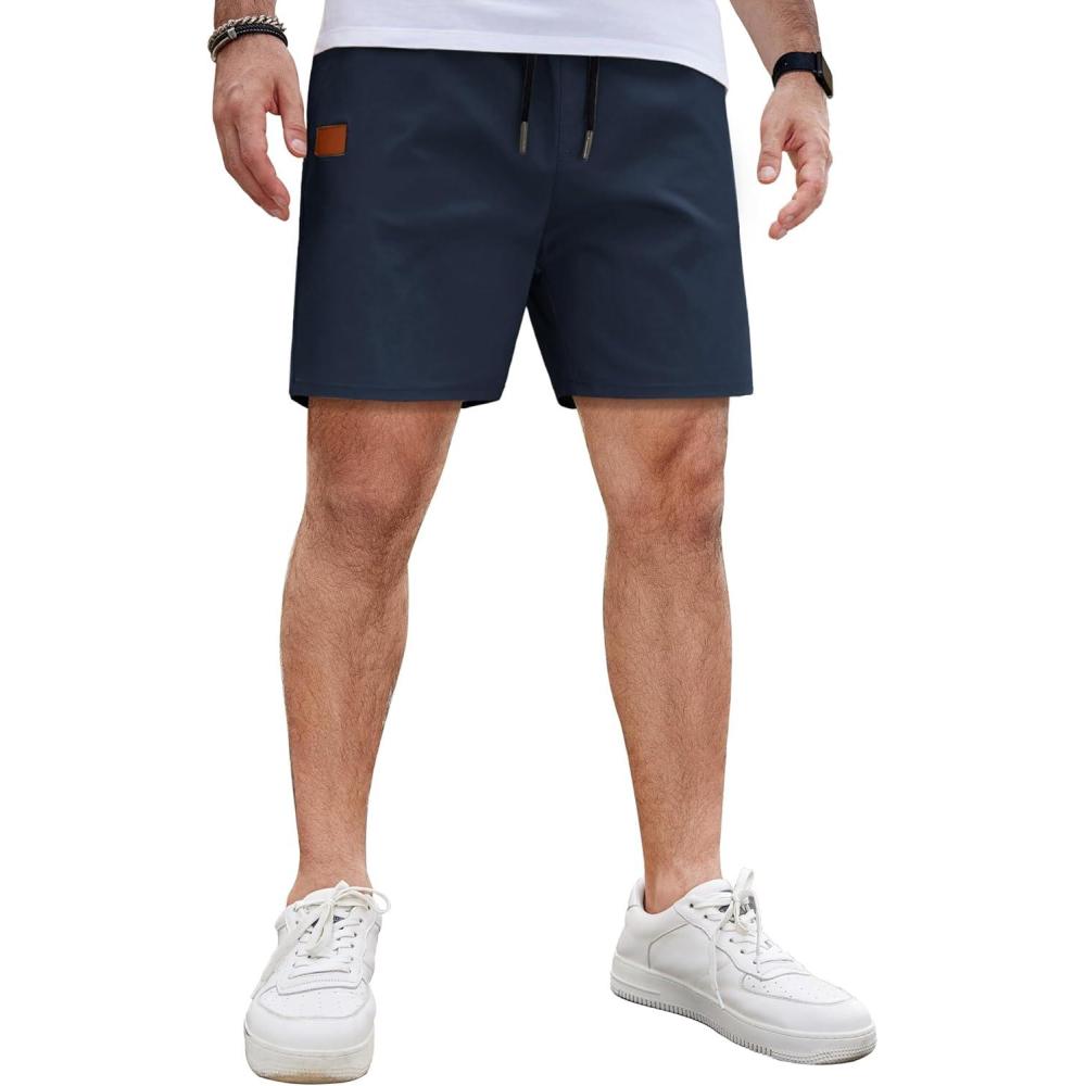 imageCOOFANDY Mens Casual Cotton Shorts 5 Inch Summer Beach Shorts Lightweight Drawstring Elastic Waist Chino Golf ShortsDark Blue