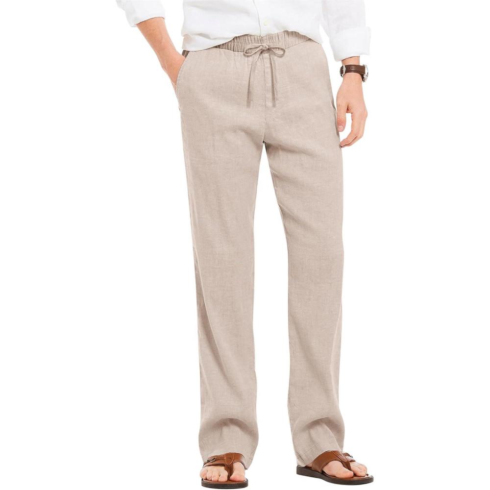 imageCOOFANDY Mens Casual Linen Pants Elastic Waist Linen Pants Drawstring Summer Beach Yoga Linen TrouserKhaki