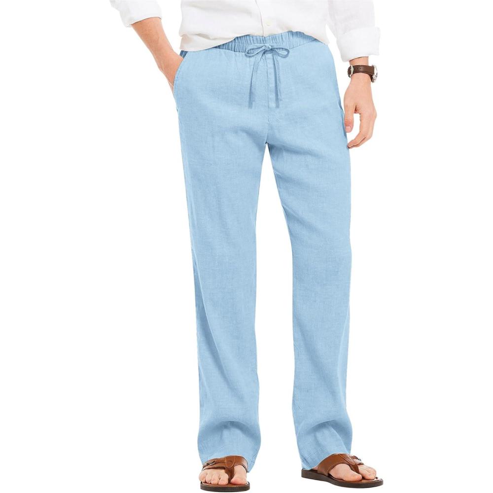 imageCOOFANDY Mens Casual Linen Pants Elastic Waist Linen Pants Drawstring Summer Beach Yoga Linen TrouserLight Blue