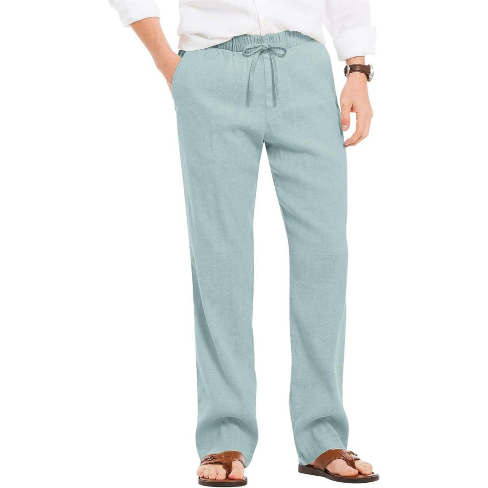 imageCOOFANDY Mens Casual Linen Pants Elastic Waist Linen Pants Drawstring Summer Beach Yoga Linen TrouserLight Green