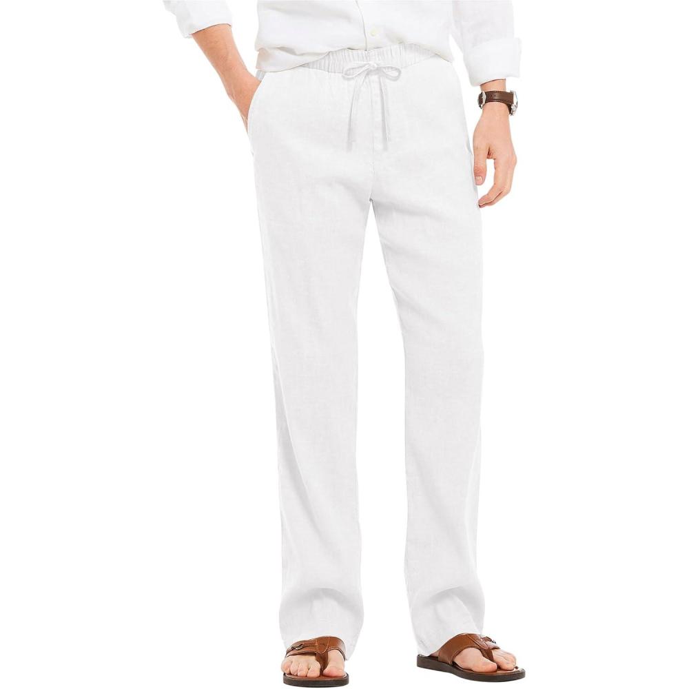 imageCOOFANDY Mens Casual Linen Pants Elastic Waist Linen Pants Drawstring Summer Beach Yoga Linen TrouserWhite