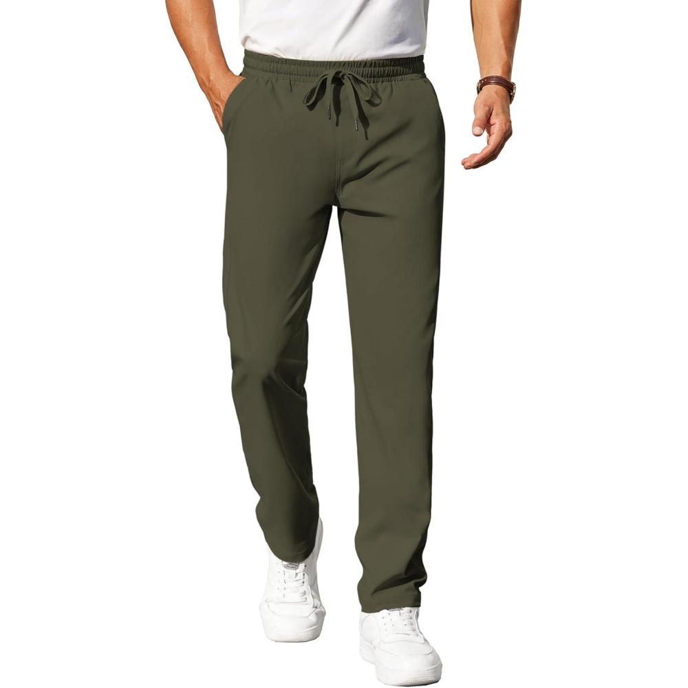 imageCOOFANDY Mens Casual Pants Elastic Waist Chino Pants Lightweight Drawstring Pants with PocketsArmy Green