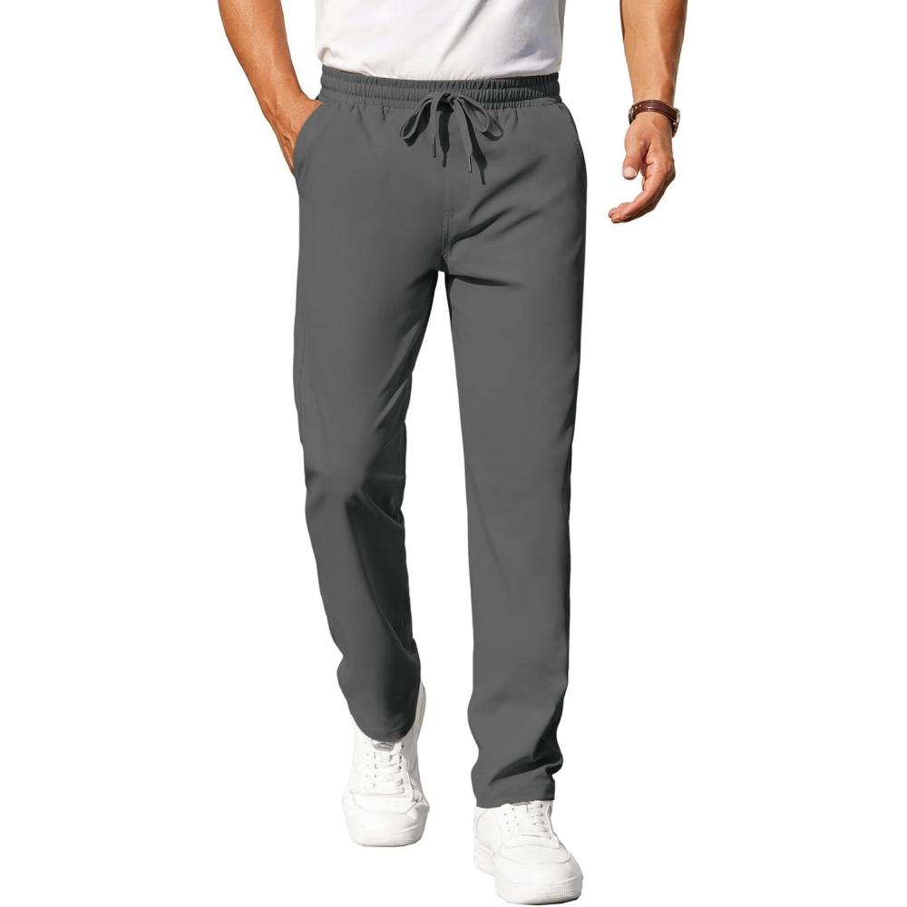 imageCOOFANDY Mens Casual Pants Elastic Waist Chino Pants Lightweight Drawstring Pants with PocketsDark Gray
